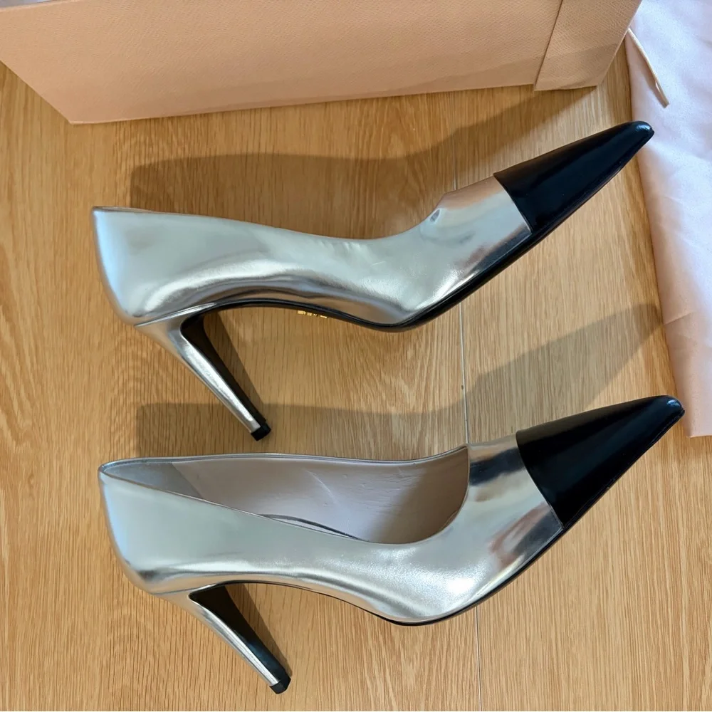 Prada Metallic Silver and Black Heels - Picture 5 of 8